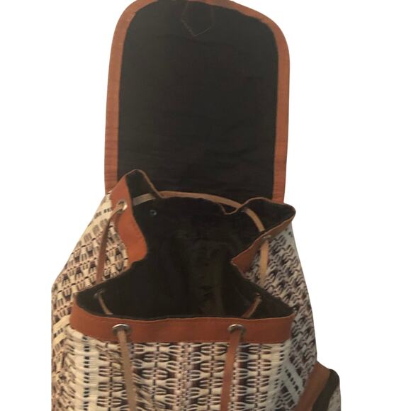 Natural 1990s Leather & Tribal BoHo Design Backpack Vintage Large - Picture 4 of 9